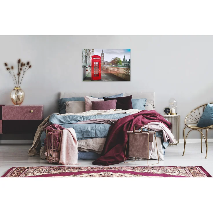 Londoner Telefonzelle Leinwandbild Rot Beige 90x60 DD120330 Wandbild Leinwand – Bild 5