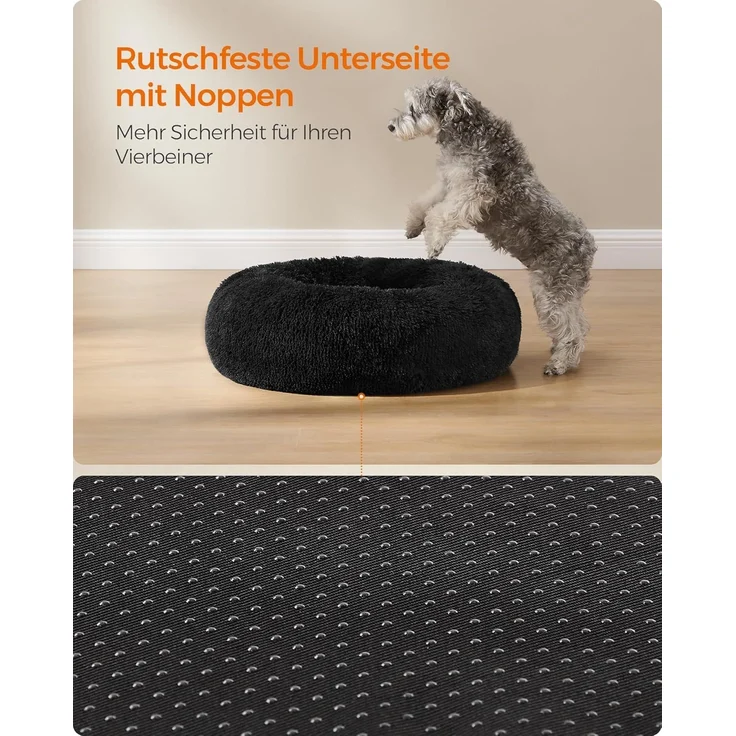 Feandrea Hundebett flauschig, Katzenbett, Donut Kissen, waschbar, Polsterung in der Mitte herausnehmbar, Langer Plüsch, 70 cm Durchmesser, tintenschwarz PGW039B01 – Bild 8