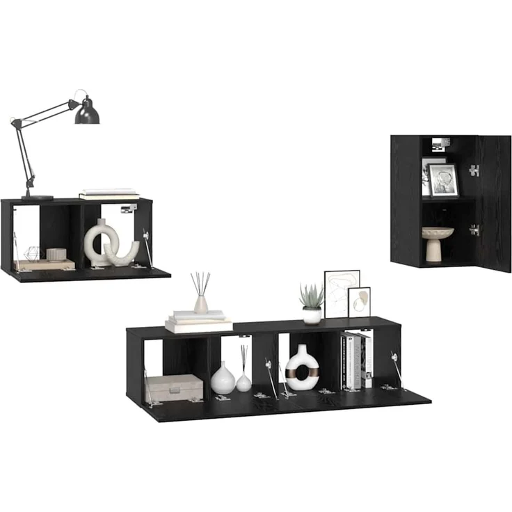 vidaXL TV-Schrankset 4 Stk. Schwarz Eichen-Optik Holzwerkstoff 3393298 – Bild 3
