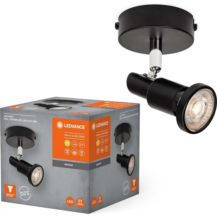 LEDVANCE LED-Spot GU10 Schwarz 1 x 3,4 W 927 DIM