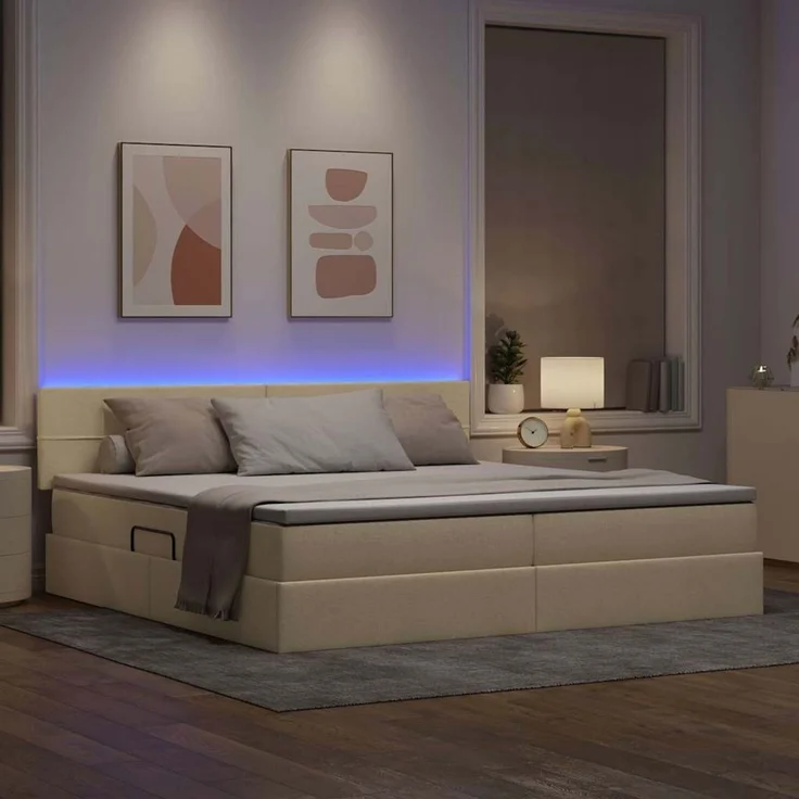 vidaXL LED-Speicherbett mit Matratze Creme 200 x 200 cm Stoff 3371170 – Bild 5