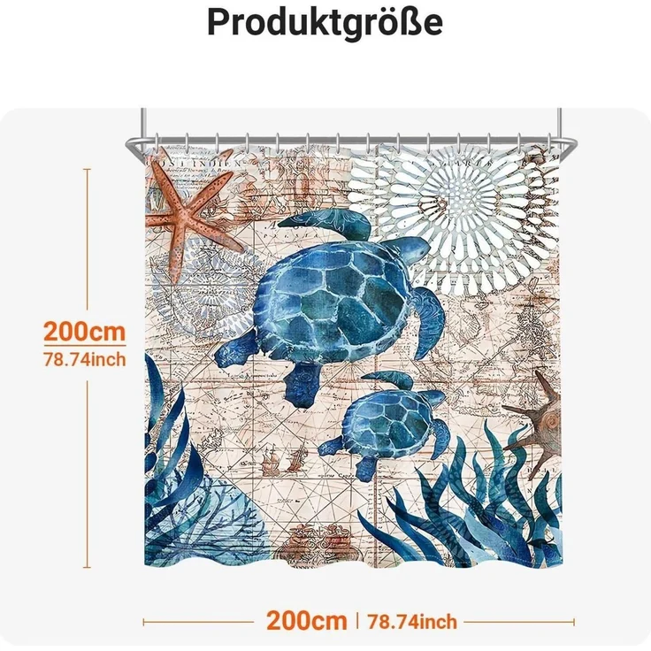 Duschvorhang 200x200cm Meeresschildkröte Wasserdicht Polyester Anti-Schimmel – Bild 6