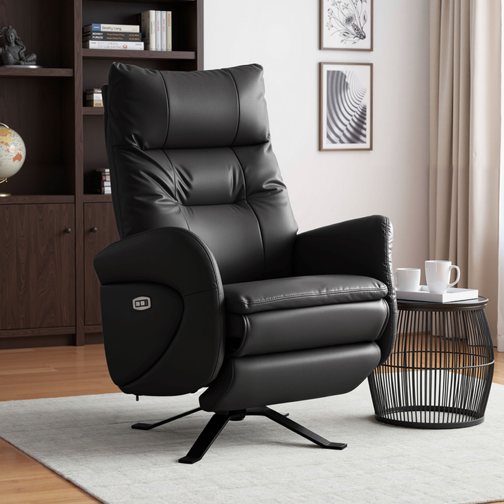 HOME NATURE WOHNKONZEPT Elektrischer Relaxsessel mit USB-Anschluss, elektrisch verstellbarer TV-Sessel mit Liegefunktion, Kunstleder Schwarz, bis 350 kg, FT9207-A