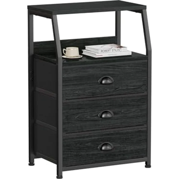 GarveeLife Kommode Schmal Kommodenschrank Mit 3 Schubladen Aus Stoff, Nachttisch Nachtschrank Sideboard Aufbewahrungskommode Mit 2-Tier Holz Regal Für Schlafzimmer, Flur, Wohnzimmer, 41 x 29 x 72Cm – Bild 1