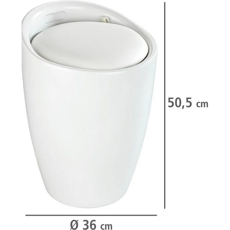 WENKO Badhocker Candy Weiß matt, Sitzgelegenheit, Hocker mit Stauraum für das Badezimmer und Wohnzimmer, integrierter Wäschesammler, ABS-Kunststoff, BPA-frei, Fassungsvermögen 20 L, Ø 36x50,5 cm – Bild 2