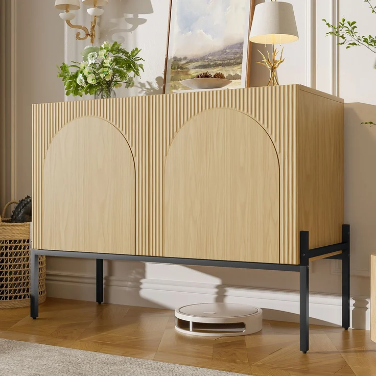 DESVIAE Sideboard Natur aus Spanplatte – 100x75x40 cm – 2 Türen, Metallbeine – Bild 2