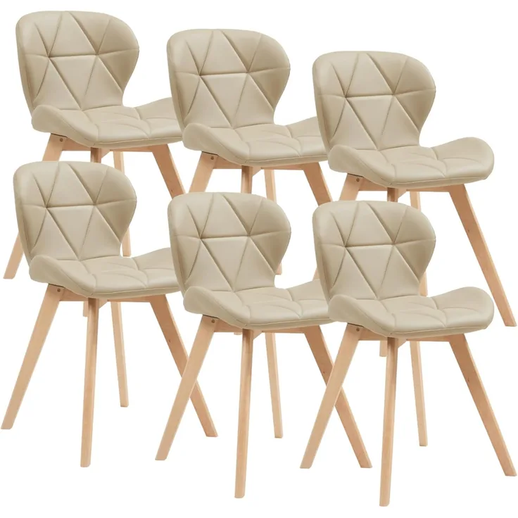 Esszimmerstuhl Älmhult 6-er Set 78x47x52 cm Kunstleder Beige [en. casa]