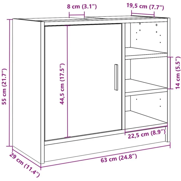 vidaXL Waschbeckenunterschrank Grau Sonoma 63x29x55 cm Holzwerkstoff 848134 – Bild 5