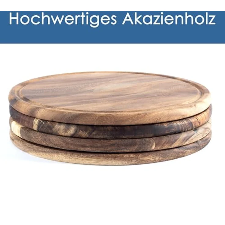 Hanseküche Schneidebrett Schneidebrett Set, Akazie, (Holzbrett Küche groß, 4-St, mit Saftrille, Küchenbrett, massives Schneidbrett), Hochwertige Schneidebretter – Bild 5