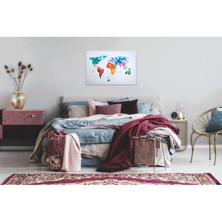 Weltkarte Leinwandbild Bunt 90x60 DD120336 Wandbild Leinwand Modern Jugendzimmer – Bild 5