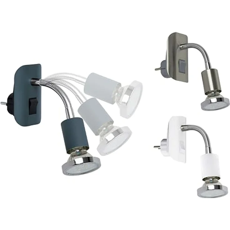 TRANGO LED Nachtlicht, 11-055 LED Steckerleuchte im Anthrazit-Schwarz mit Deko-Chrom Ring, Steckerlicht, Nachtlicht inkl. je 1x GU10 3000K warmweiß LED Leuchtmittel & ON/OFF Schalter, Leselampe, Wandlampe, Küchenlampe – Bild 2