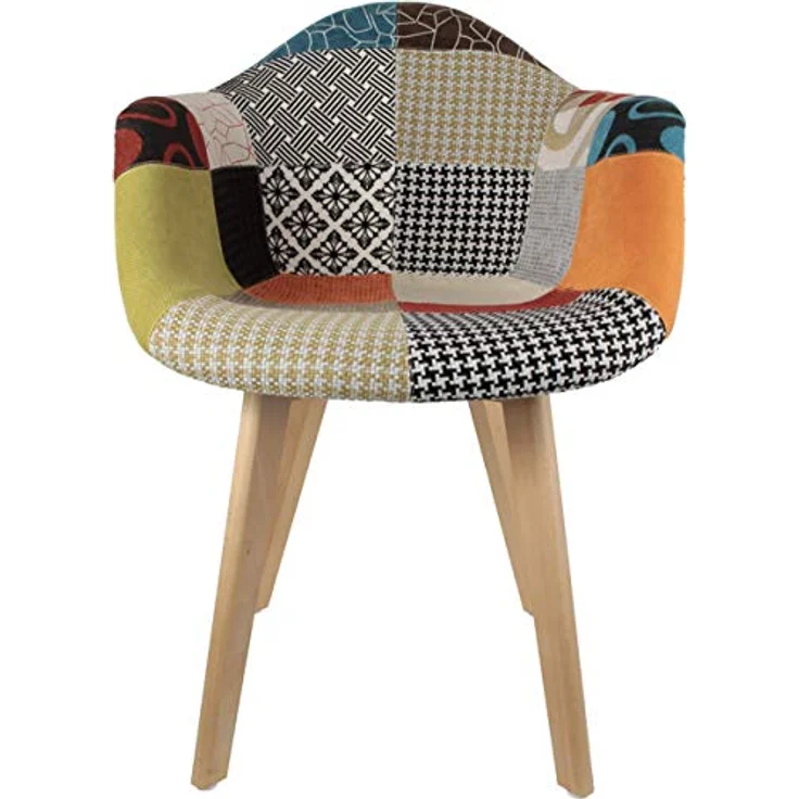 HOME DECO FACTORY The HD3096 Sessel, skandinavisch, Patchwork, Holz + Polyester, Mehrfarbig, 62 x 60,5 x 86 cm, 2 Stück – Bild 6