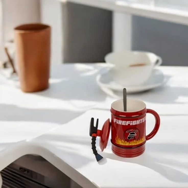 witzige Feuerlöscher - Tasse mit Löffel Feuerwehr Becher 450 ml – Bild 7