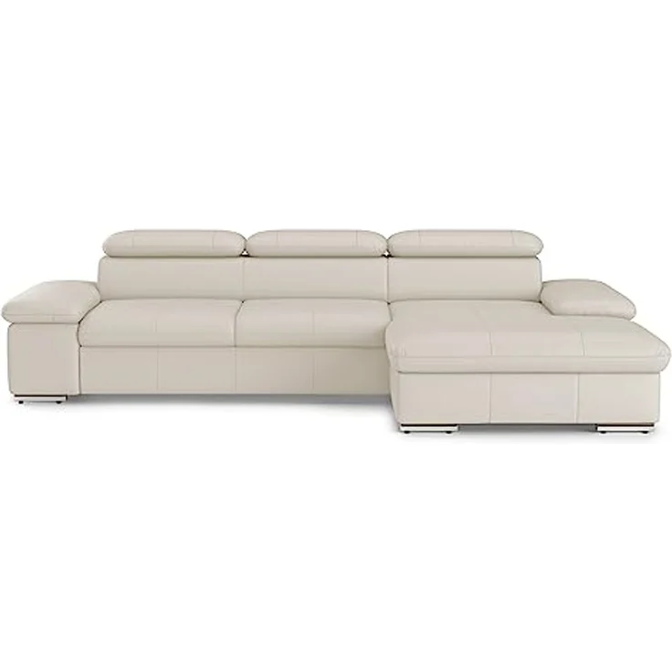 CAVADORE Leder-Ecksofa Valerie mit XL-Longchair / Eckcouch mit Kopfteilverstellung, großem Longchair + Metallfüßen / 286 x 73 x 174 / Echtleder Weiß – Bild 6