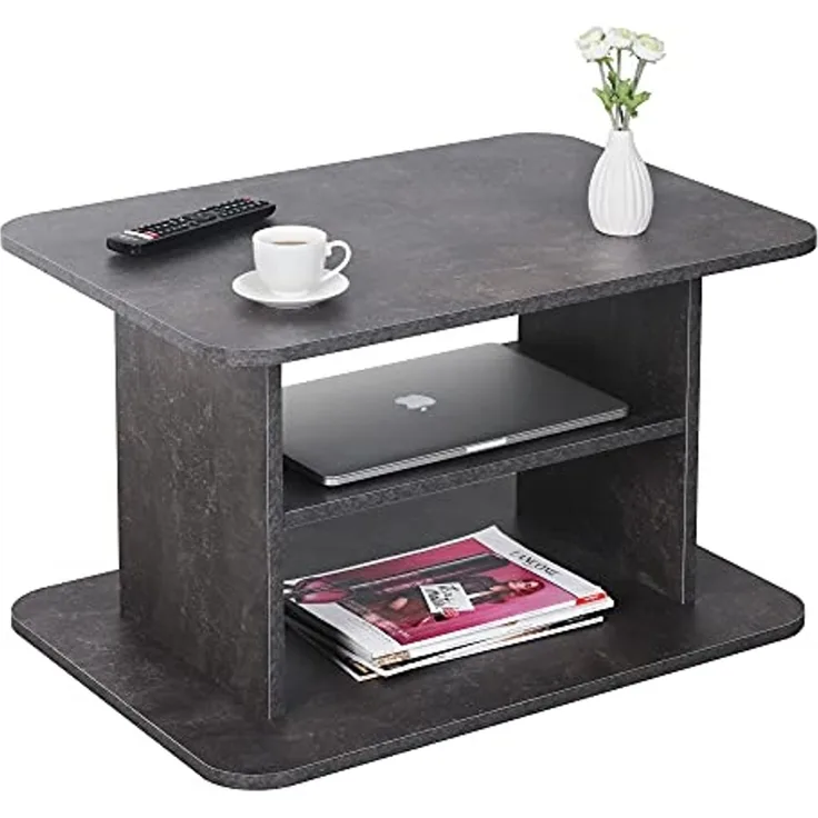 RICOO Couchtisch mit Stauraum 69 x 50 x 45 cm, Couchtisch Holz, Wohnzimmertisch für Couch Betonoptik Grau – WM094-BG, Tisch Wohnzimmer Tisch, Sofatisch, Coffee Table, Couchtisch klein, Couch Tisch