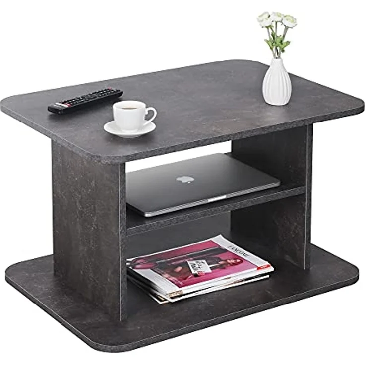 RICOO Couchtisch mit Stauraum 69 x 50 x 45 cm, Couchtisch Holz, Wohnzimmertisch für Couch Betonoptik Grau – WM094-BG, Tisch Wohnzimmer Tisch, Sofatisch, Coffee Table, Couchtisch klein, Couch Tisch – Bild 1