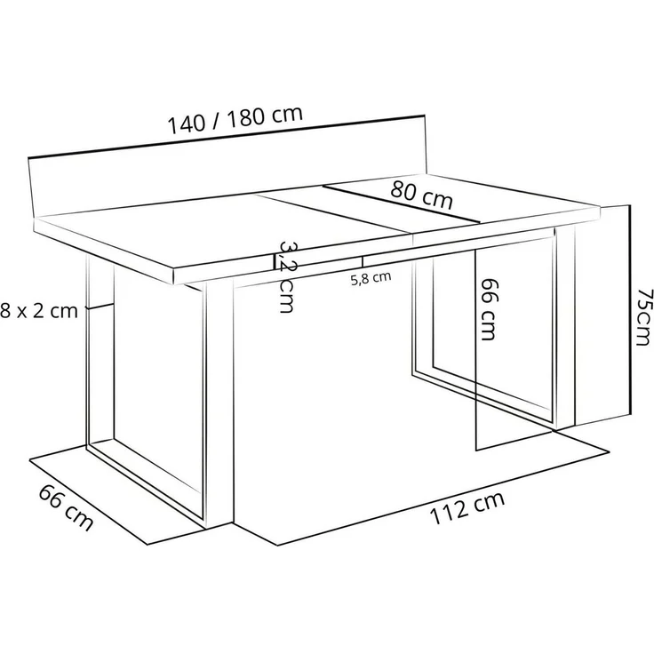 WFL GROUP Esstisch Valentino ausziehbar rechteckig loft mit schwarzen Metallbeinen (MADE IN EU, erhältlich in 3 Größen – 140/160/160 cm ausziehbar auf 180/200/240 cm), platzsparender Tisch in Holzoptik für Küche, Esszimmer oder Wohnzimmer – Bild 2