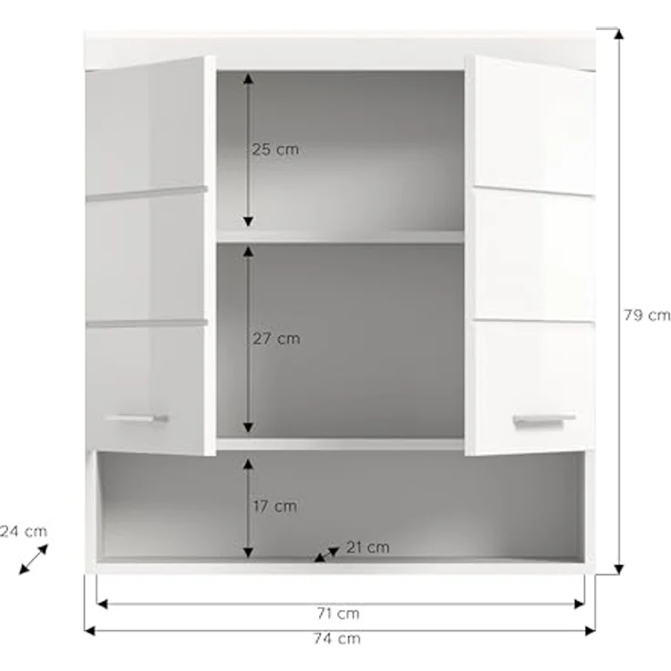 Xonox Scout Hängeschrank (B/H/T: 74x79x24 cm) in weiß Nachbildung und weiß Hochglanz tiefzieh – Bild 3