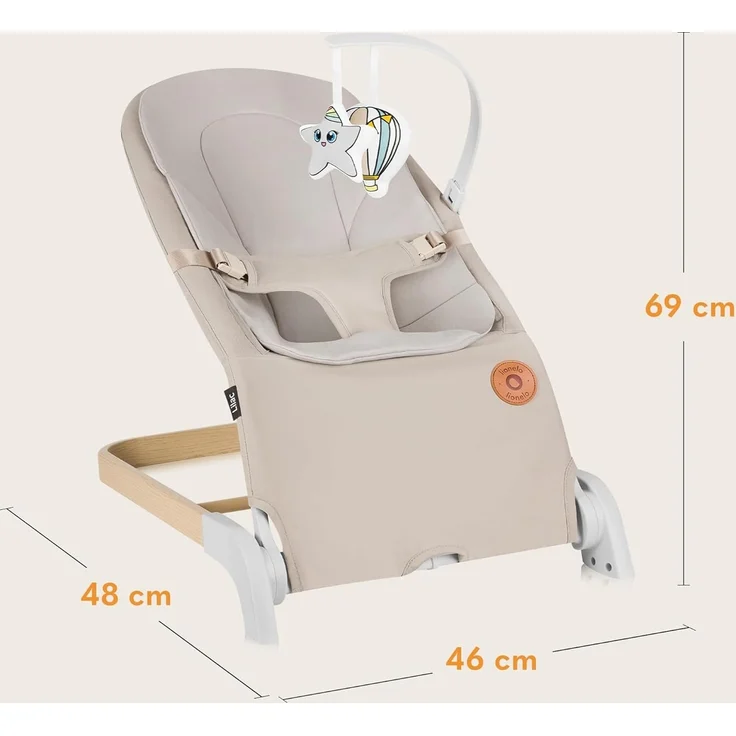 LIONELO LILAC Babywippe und -liege für Babys bis 9 kg, 0-6 Monate, 2-in-1 Babywippe, 2 Spielzeuge, Neigungseinstellung, 3-Punkt-Gurt, leicht 3,2 kg, flach zusammenklappbar – Bild 9
