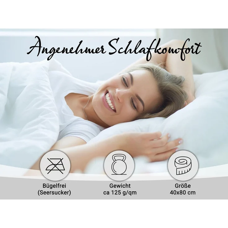 ZOLLNER Kissenbezug, (2 Stück), 40 x 80 cm, 100% Baumwolle, vom Hotelwäschespezalisten, Seersucker – Bild 3