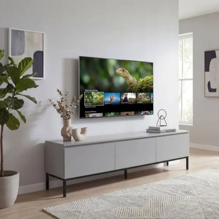 FINEBUY Lowboard FB117865 150cm TV Kommode Grau TV Schrank Fernsehtisch Fernsehschrank (Modernes TV-Board mit grifflosen Fronten), Drei geräumige Schubladen für reichlich Stauraum – Bild 2