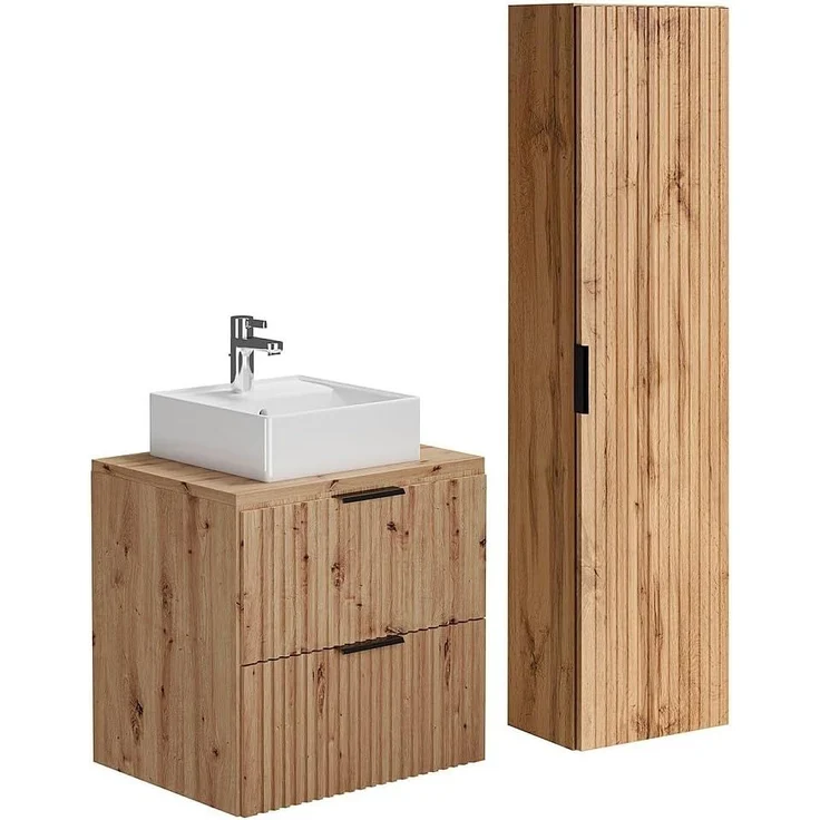 Vente-unique - ZEVARA Badmöbel-Set Holz, Platte Beige - B 46 cm x H 57 cm x L 60 cm – Bild 1