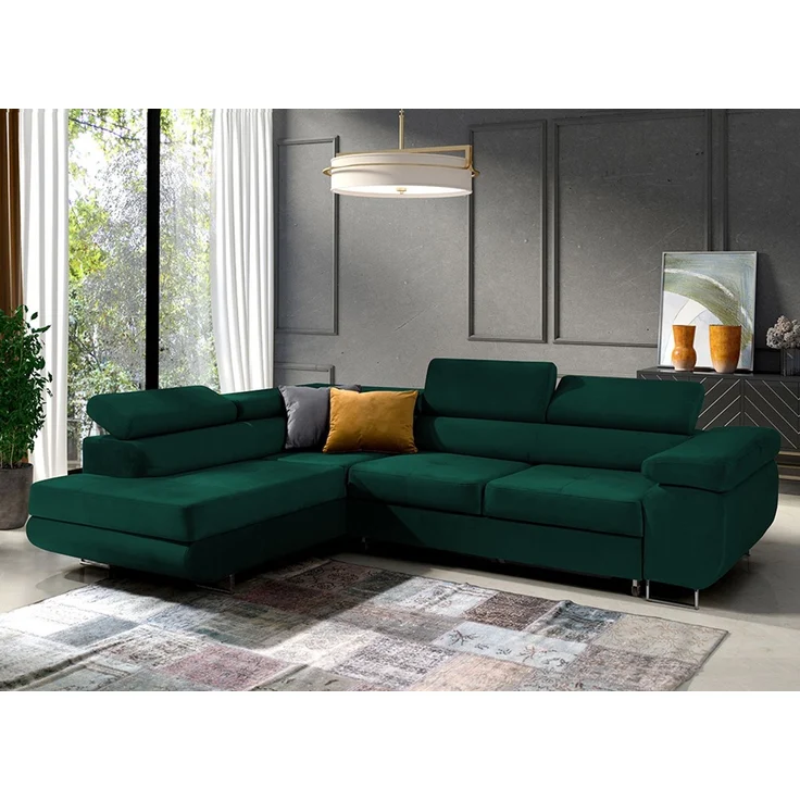 Ecksofa in L-Form Mediolan, L-förmige Eckcouch mit Schlaffunktion, ausziehbares Sofa, 1 Bettzeugbehälter, verstellbare Kopfstützen, (Monolith 37), 72x201 cm – Bild 2