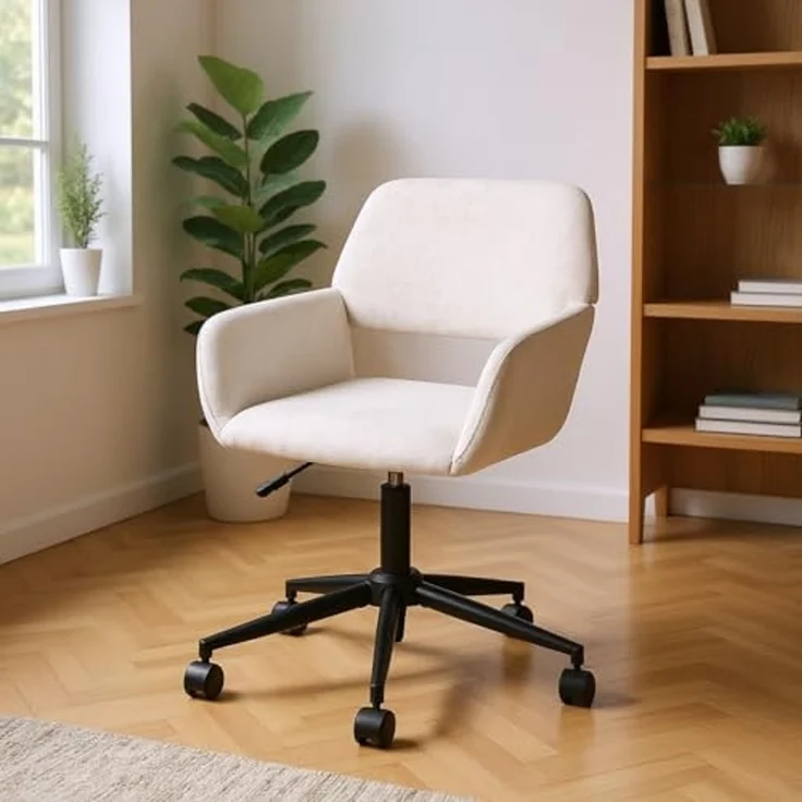 FurnitureR Beige Bürohocker, Modernes Design, Chenille, Komfortabel, Einstellbar, Ergonomisch – Bild 3