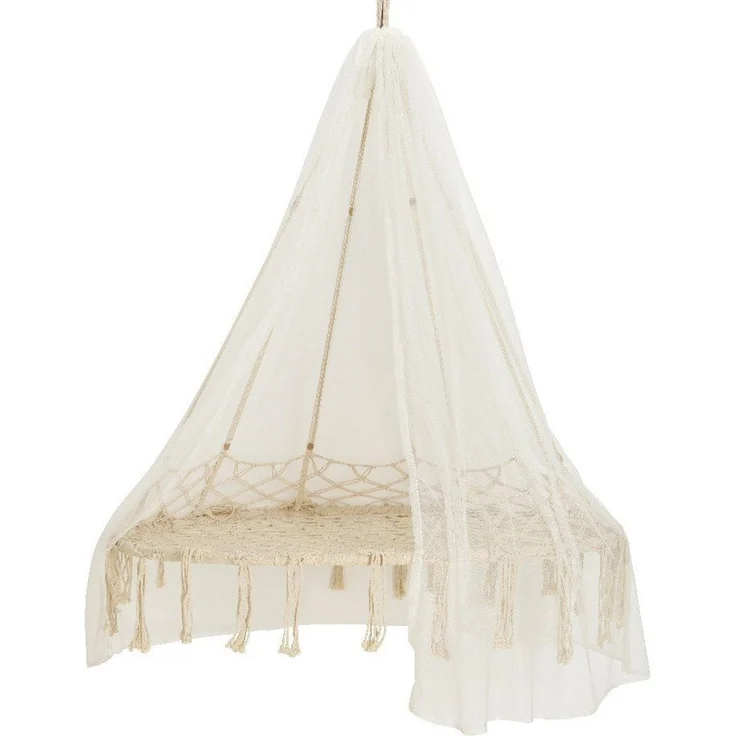 Hängesessel Fey natur mit Holzperlen und Fransen – Bild 4