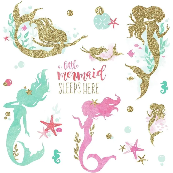 Havfrue glitter wallstickers