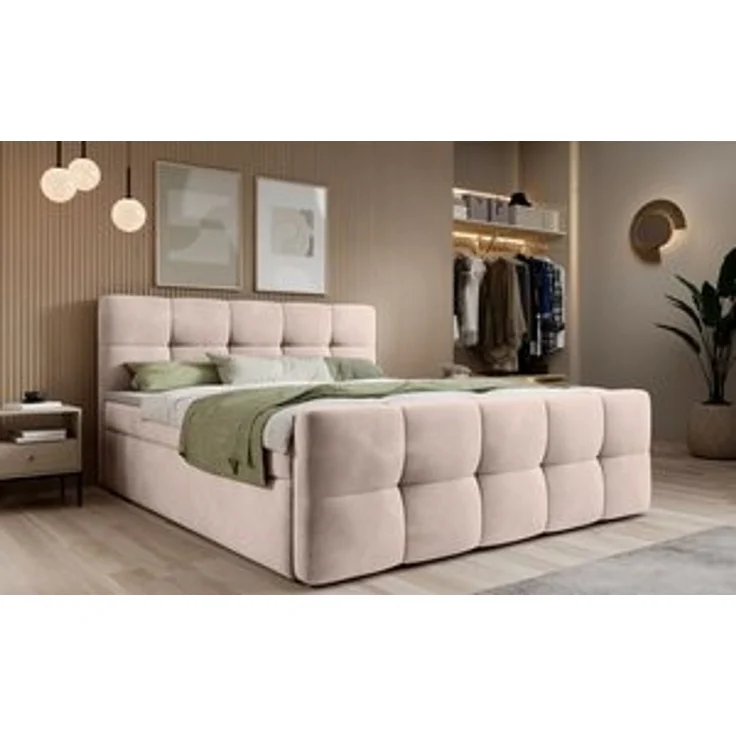 thematys Boxbett mit Bettkasten 160x200cm, mit Bonnellfederkernmatratze H3, Bouclé/Velours, mit Stauraum, mit 3 cm Topper, Beige (Velluto 02), Art.-Nr. S04GH0RGZGI – Bild 7