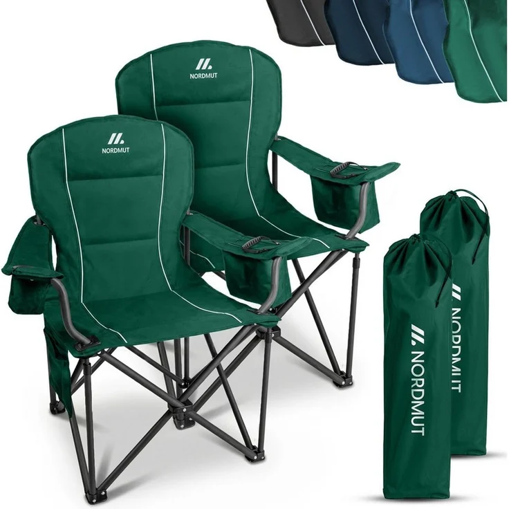 Nordmut Campingstuhl Klappstuhl faltbar, Outdoor Strand Angeln Garten, 200 kg, Armlehne (Spar-Set, 2 St), Kühltasche, Getränkehalter, breite Sitzfläche, gepolstert, wetterfest – Bild 1