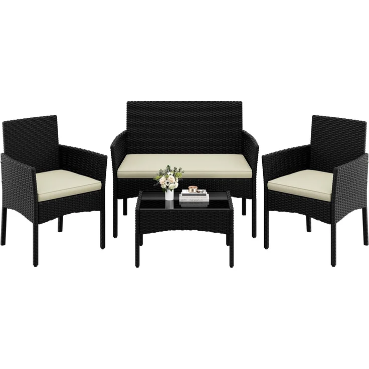 Yaheetech Balkonset Gartenmöbel-Set 4-er Set Rattanmöbel für 4 Personen, Gartengarnitur aus Zweisitzer-Sofa & 2 Einzelsofas & Kaffeetisch – Bild 1