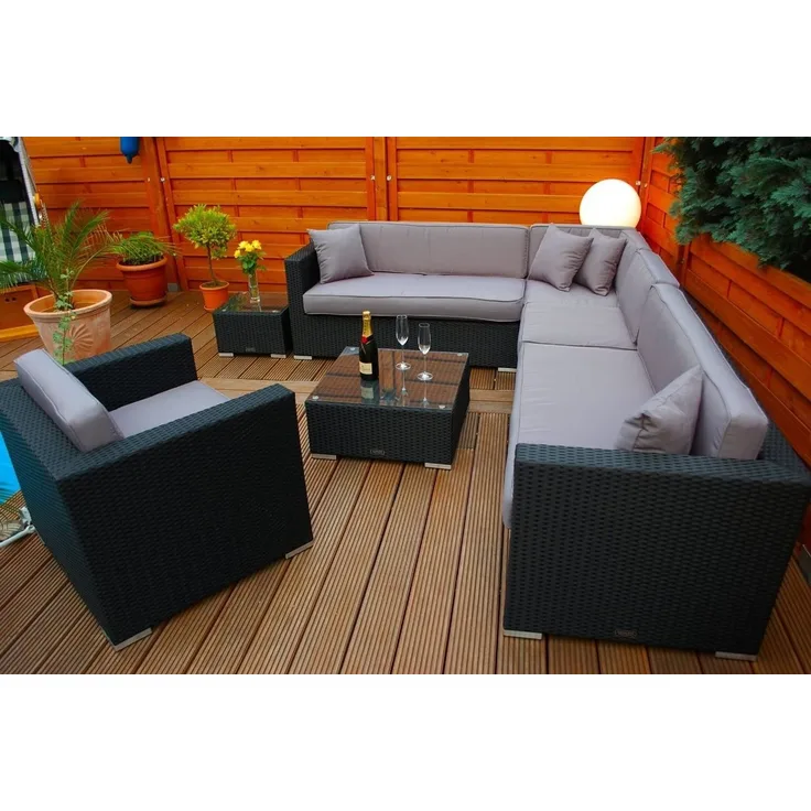 Ragnarök Möbel-Design Gartenlounge-Set Lounge Set Narvik, (Set, Ecklounge, Polyrattan, Alu), Sitzpolster ca. 16 cm dick und haben 2 intergrierte Härtegrade