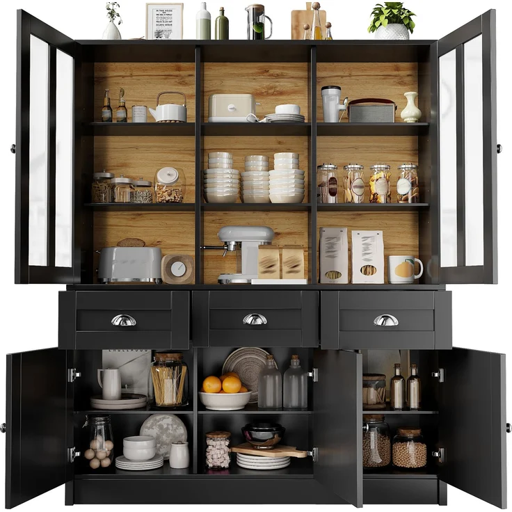 Hochschränke fürs Wohnzimmer(140×38.5×175cm), Vitrinenschrank,Küchenschrank,Esszimmerschrank mit Schubladen, Moderner Minimalistischer Hochschrank, Standvitrine für Küche Wohnzimmer Esszimmer, Schwarz--Schwarz--140x38.5x175cm--YOUDENOVA – Bild 9