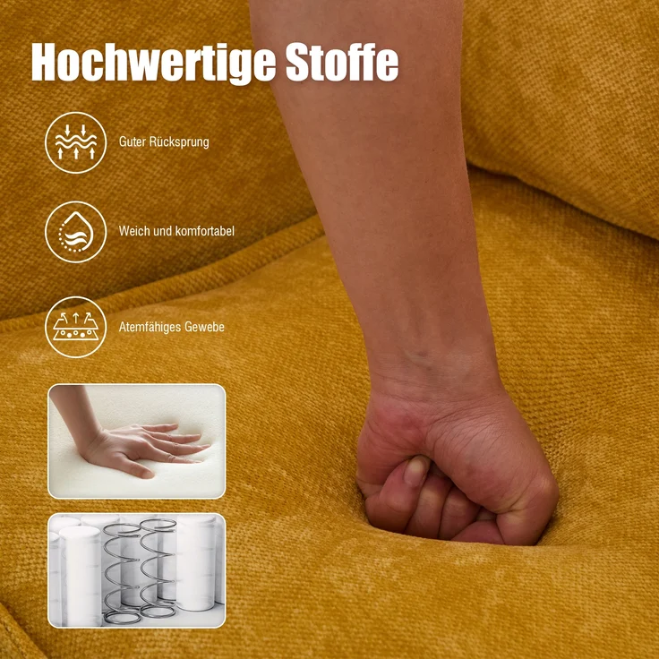 LVHOM 2-Sitzer Sofa mit Handyhalter und USB, Doppelsofa mit Seitentaschen, Polstersofa Zweisitzer mit Chenille Bezug, Gelb – Bild 4