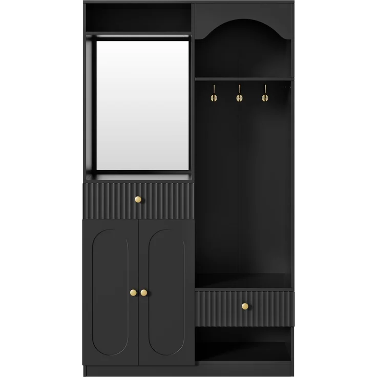 Kompaktgarderobe 100x35x180 cm in Schwarz mit Spiegel, Sitzbank, Haken und LED-Beleuchtung – Bild 6