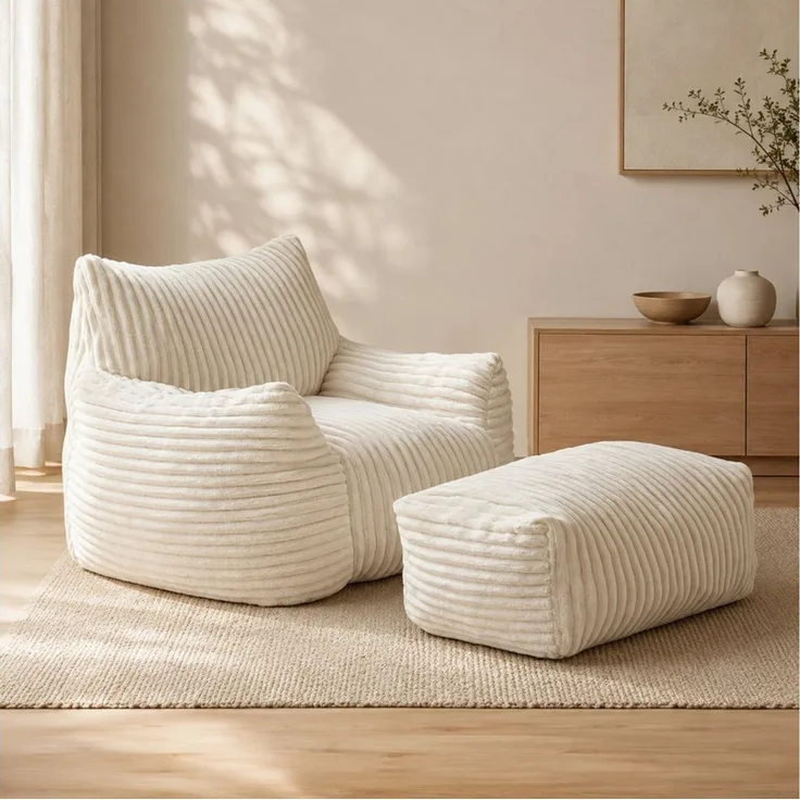 ANYSUN Relaxsessel mit Hocker, ergonomischer Sitzkomfort & weiche Polsterung, 100 × 90 × 70 cm, ideal für Wohnzimmer, Leseecke & Schlafzimmer