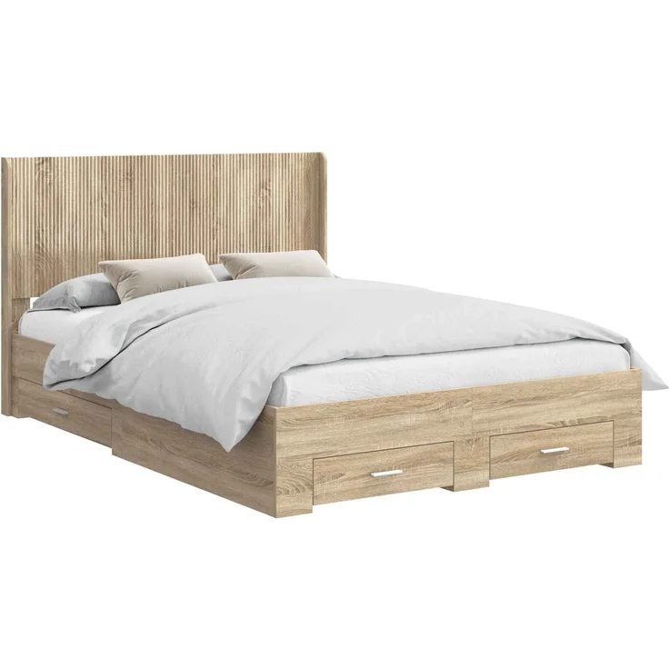 vidaXL Bettgestell mit Stauraum und Kopfteil Sonoma-Eiche 3414097 – Bild 2