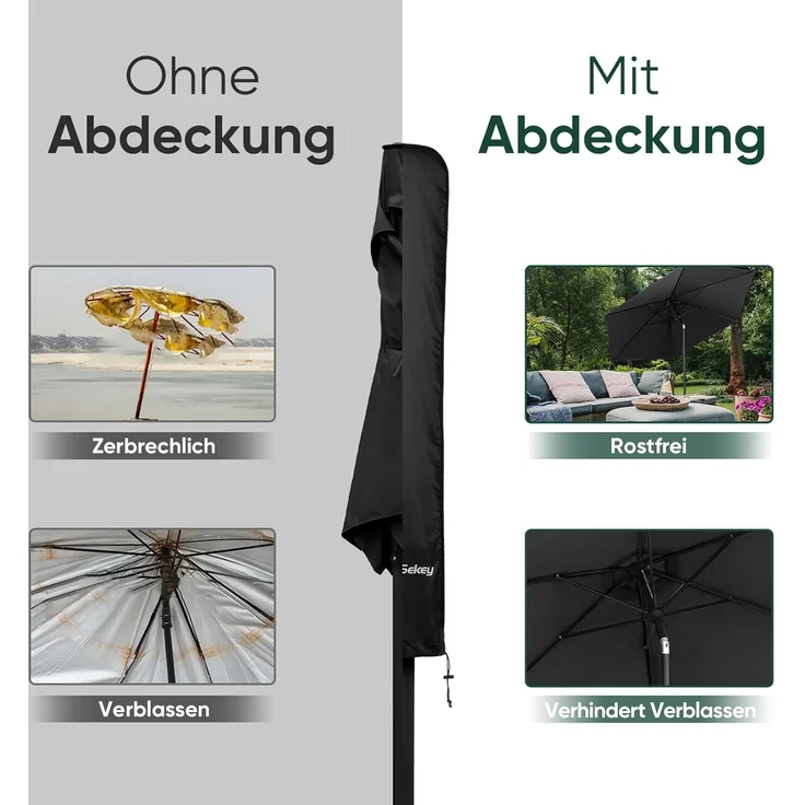 Sekey® Schutzhülle für Ø 200 cm / 200 cm × 150 cm / 200 cm × 125 cm Sonnenschirm, Abdeckhauben für Sonnenschirm,100% Polyester – Bild 4