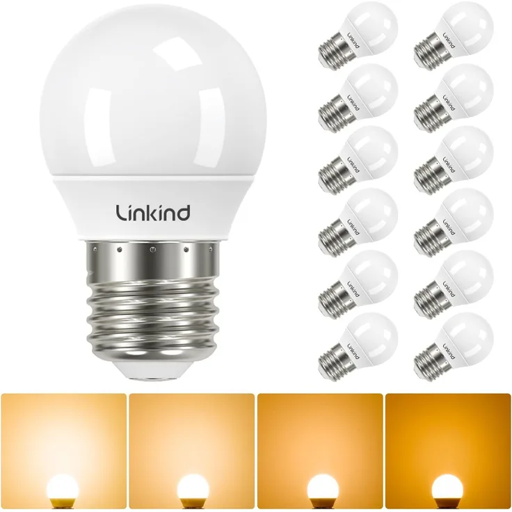 Linkind Dimmbar LED E27 Glühbirne 4.2W (ersetzt 40W) G45/P45 Klein Lampe, 2700K Warmweiß 470LM 240° E27 Energiesparlampe für Tischlampe, Stehlampe, 10%-100% dimmbar, 12 Stück