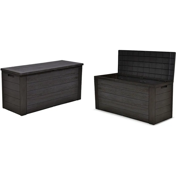 2x Gartenkissenbox Holzoptik Gartentruhe Auflagenbox Kissenbox Aufbewahrungsbox
