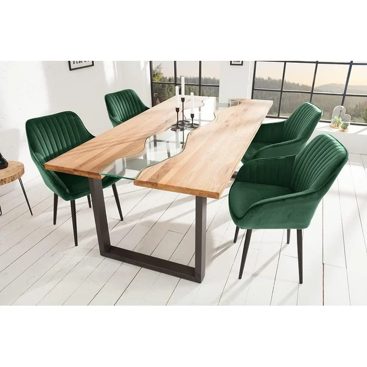 riess-ambiente Polsterstuhl TURIN smaragdgrün / schwarz (Einzelartikel, 1 St), Esszimmer · Samt · Metall · mit Armlehne · Retro Design – Bild 6