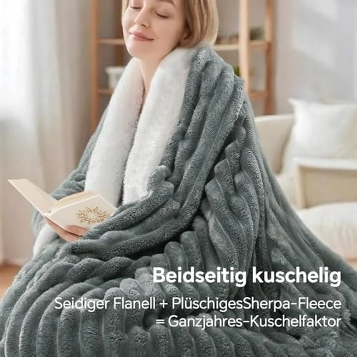 BEDELITE Kuscheldecke Flauschig Decke 150x200 - Dicke XL Sherpa Decken Grau für Couch, warme Cord Kuscheldecken weiche Fleecedecke Wohndecke als Couch Überwurf für Wohnzimmer – Bild 6