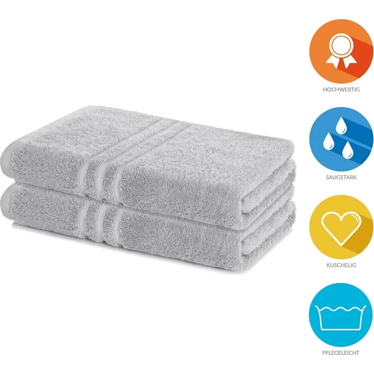 Lavea 2er Set Duschtuch 70x140 cm, Frottierserie Elena, Silber – Bild 2