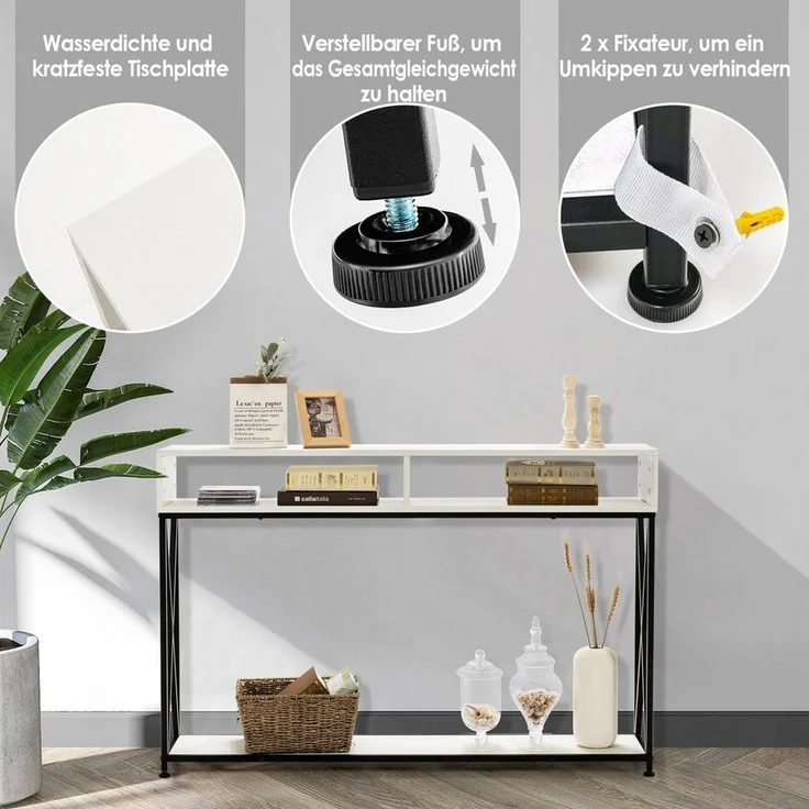 COSTWAY Konsolentisch Beistelltisch, 2 Ebenen, mit offnen Fächern, 120cm – Bild 3