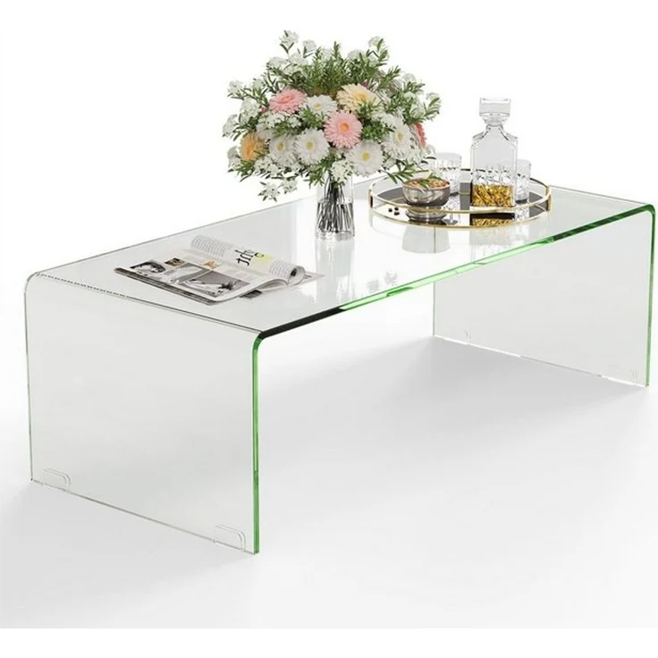 COSTWAY Couchtisch, aus gehärtetem Glas, Glastisch U-förmig, 108x50x35cm – Bild 4