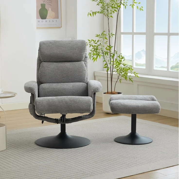 DESVIAE Sessel mit 5-Punkt-Massage und Heizfunktion 75,5x100x77 cm Chenille Grau – Bild 3