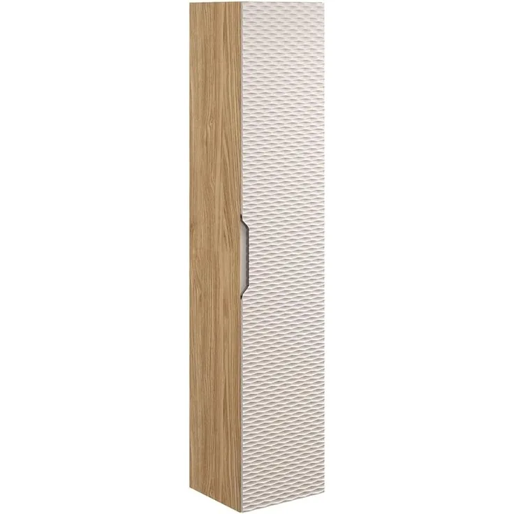 Lomadox Hochschrank OLUO-56-BEIGE Badschrank, 1-türig, Eiche mit beige, 3D-Struktur