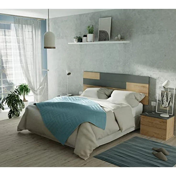 Muebles Pitarch | Set Kopfteil und 2 Nachttische, inklusive Aufhängewerkzeug, Metallführungen, Grau und Gold Eiche, Doppelbettzimmer, für Bett 150, Modell Erika – Bild 2